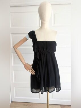 Costa Blanca One-Shoulder Black Ruffle Mini Dress